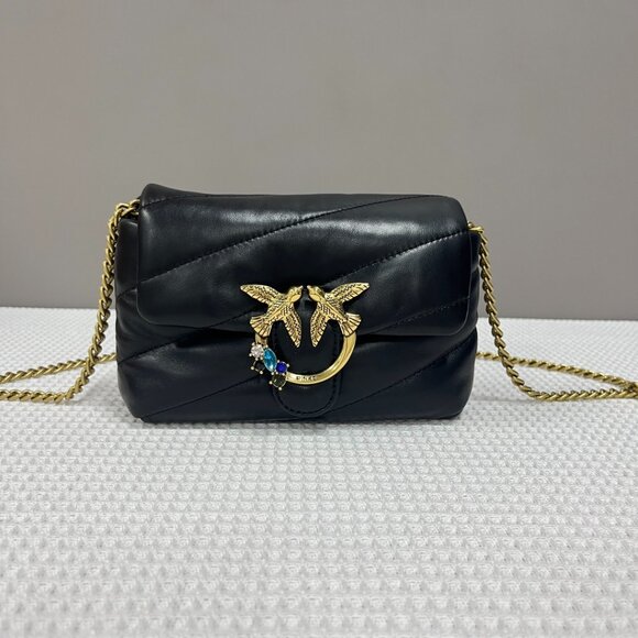 Pinko Handbags - Pinko Quilted Rhinestone-Embellished Bird Bag